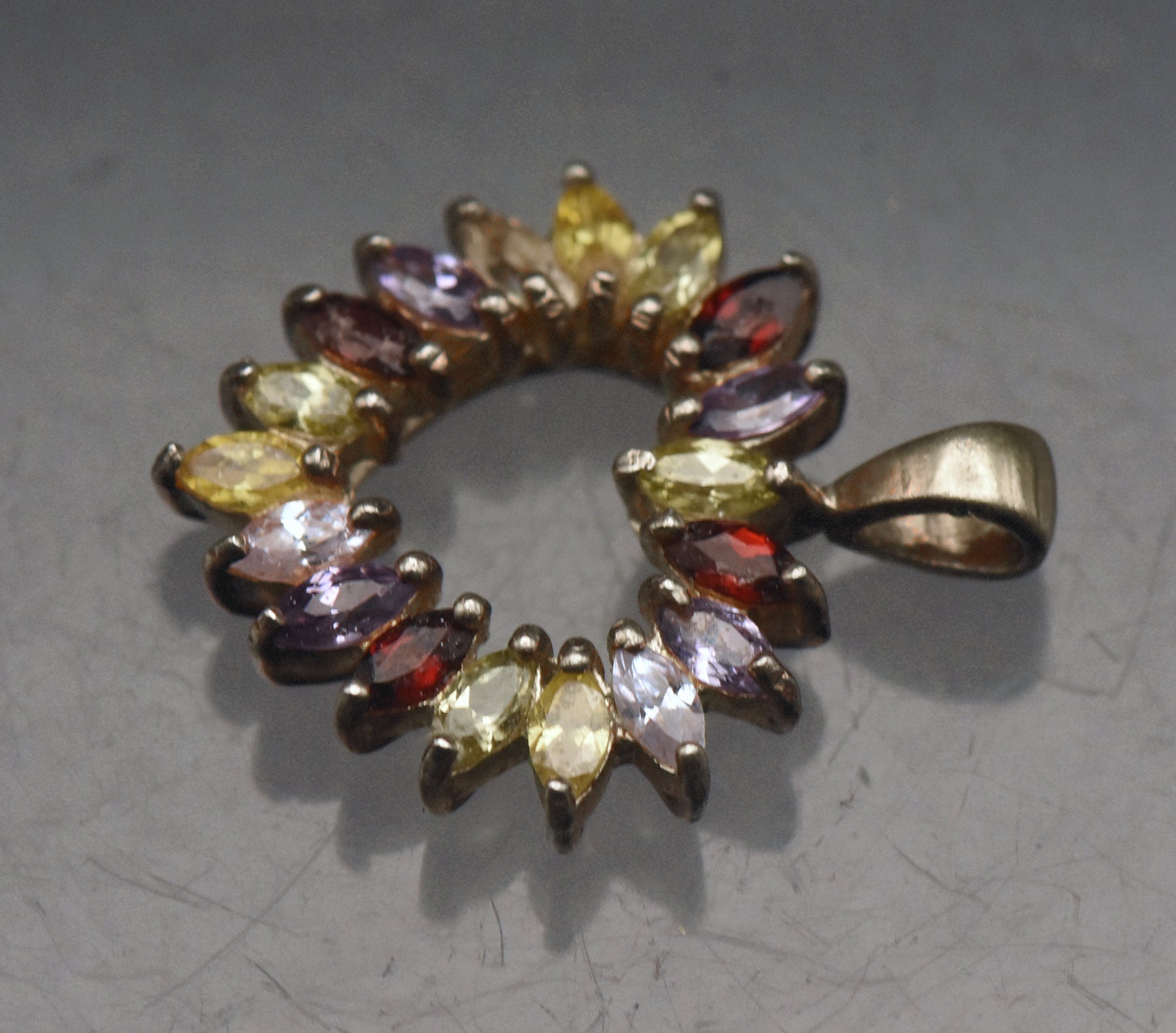 Vintage Sterling Silver Multi-Color Crystal Heart Pendant - AS IS