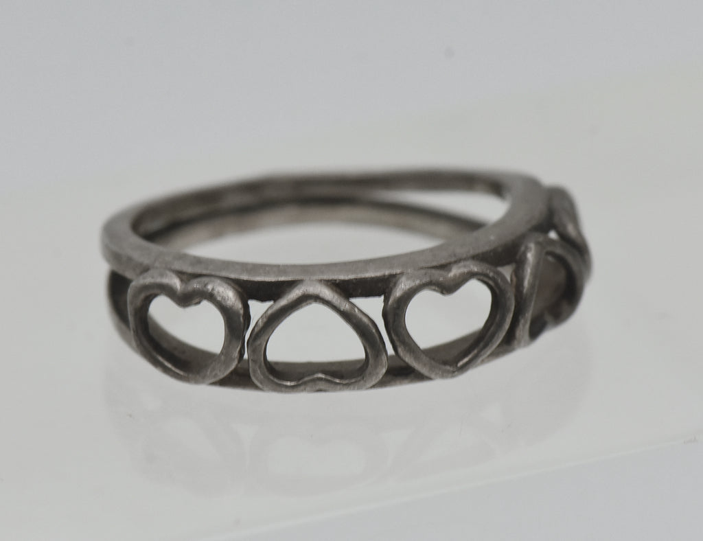 Vintage Handmade Sterling Silver Hearts Ring - Size 6.5