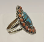 Vintage Handmade Sterling Silver Turquoise and Shell Ring - Size 6