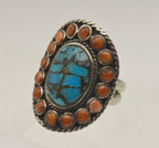 Vintage Handmade Sterling Silver Turquoise and Shell Ring - Size 6