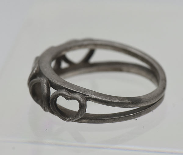 Vintage Handmade Sterling Silver Hearts Ring - Size 6.5