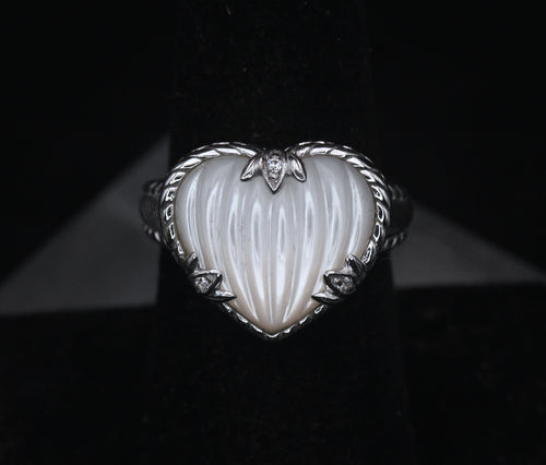 Judith Ripka - Sterling Silver Mother of Pearl & CZ Heart Ring - Size 7