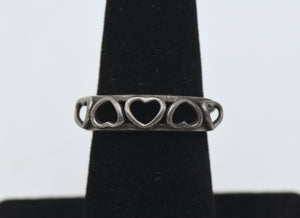 Vintage Handmade Sterling Silver Hearts Ring - Size 6.5