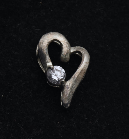 Vintage Sterling Silver and Cubic Zirconia Heart Slide Pendant