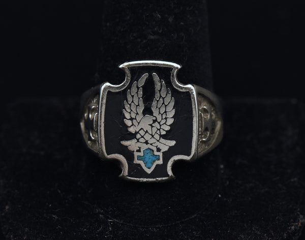 Vintage Eagle Stone and Enamel Silver Plated Ring - Size 10.75