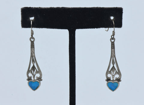 Vintage Sterling Silver Turquoise Heart Dangle Earrings