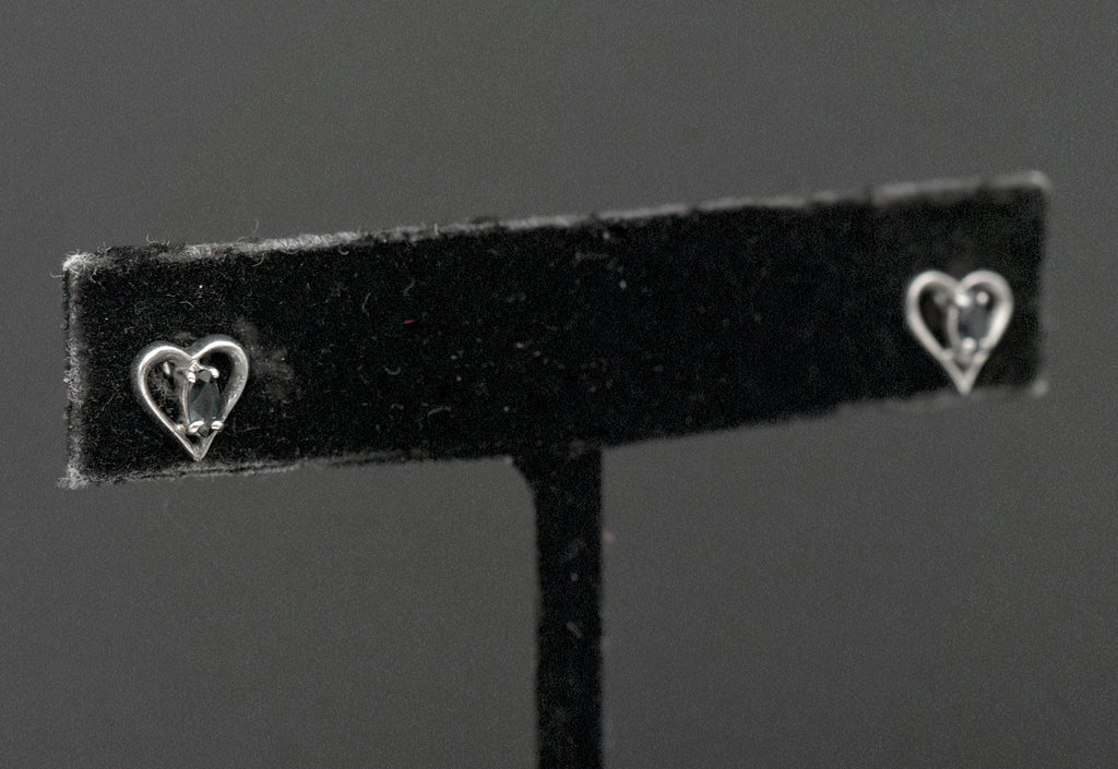 Vintage Sapphire Sterling Silver Heart Stud Earrings
