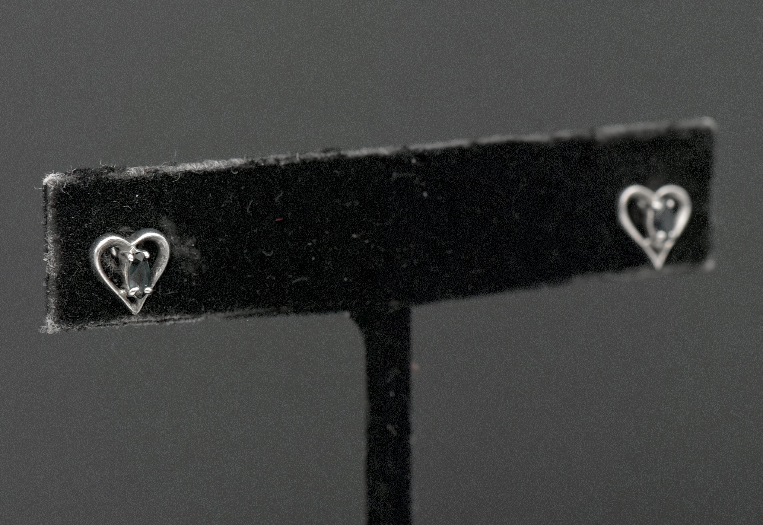 Vintage Sapphire Sterling Silver Heart Stud Earrings