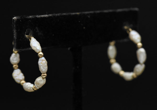 Freshwater Pearl 14K Gold Hoop Earrings