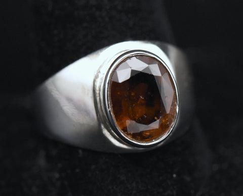 Vintage Hessonite Garnet Sterling Silver Ring - Size 11.75