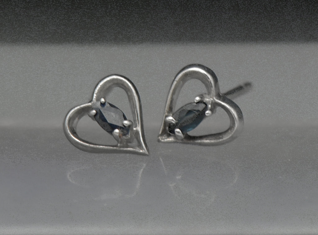 Vintage Sapphire Sterling Silver Heart Stud Earrings