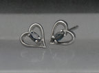 Vintage Sapphire Sterling Silver Heart Stud Earrings