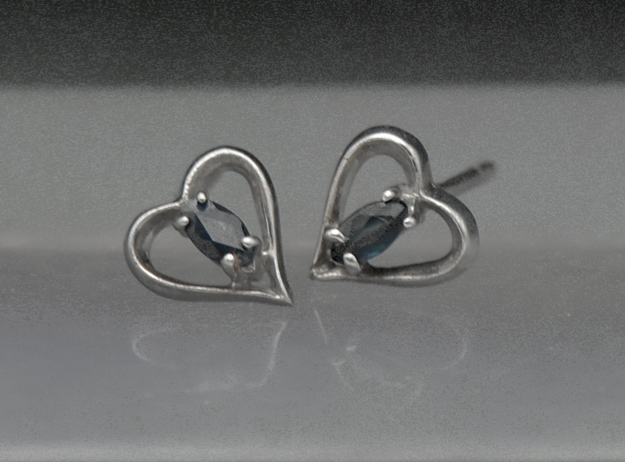 Vintage Sapphire Sterling Silver Heart Stud Earrings