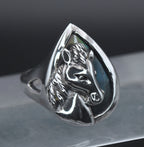 Vintage Sterling Silver Abalone Shell Horse Ring - Size 8