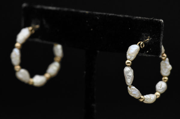 Freshwater Pearl 14K Gold Hoop Earrings