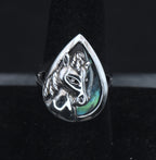 Vintage Sterling Silver Abalone Shell Horse Ring - Size 8