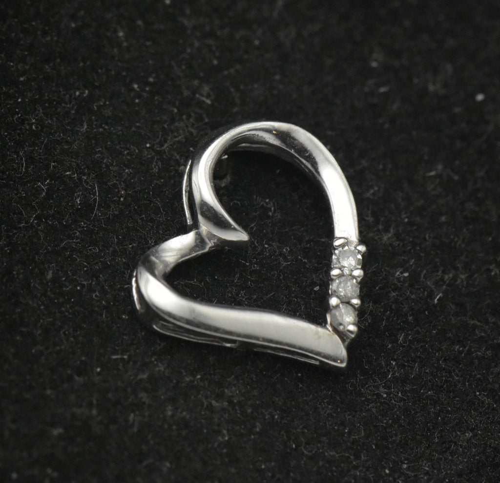 Vintage 10k White Gold Diamonds Heart Pendant