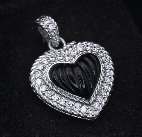 Judith Ripka - Sterling Silver Black Onyx & CZ Heart Pendant