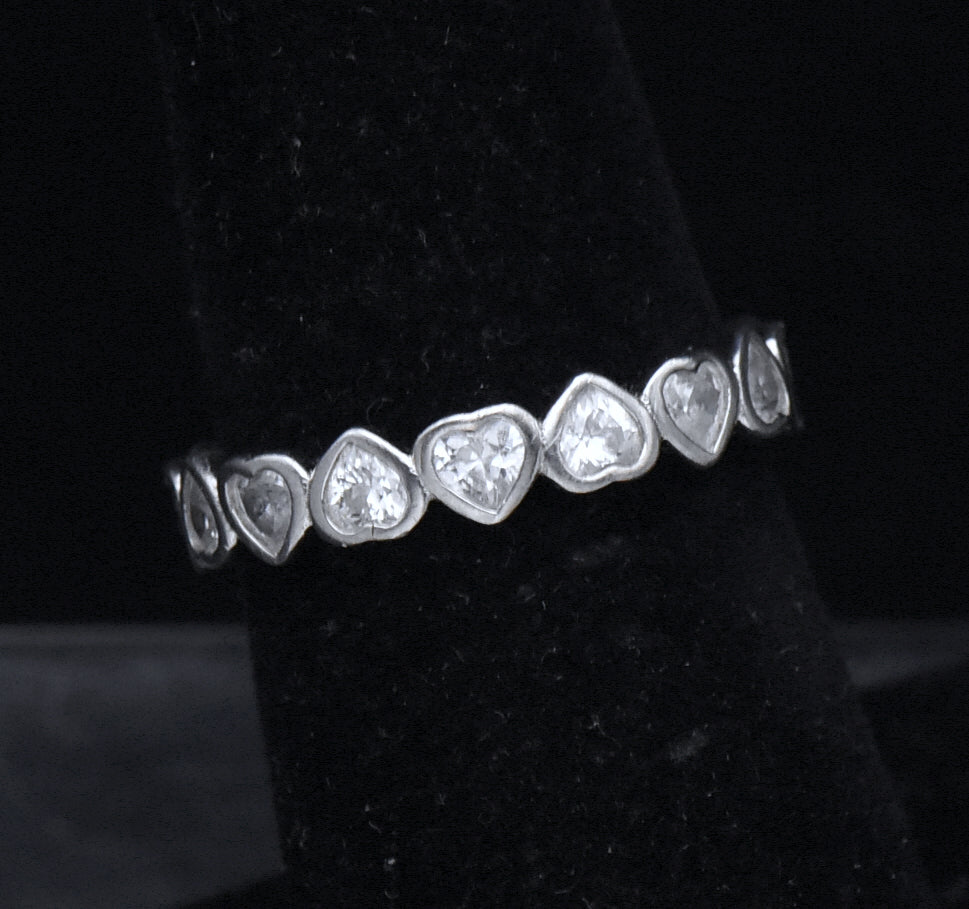 Heart Cut CZ Sterling Silver Eternity Band - Size 6