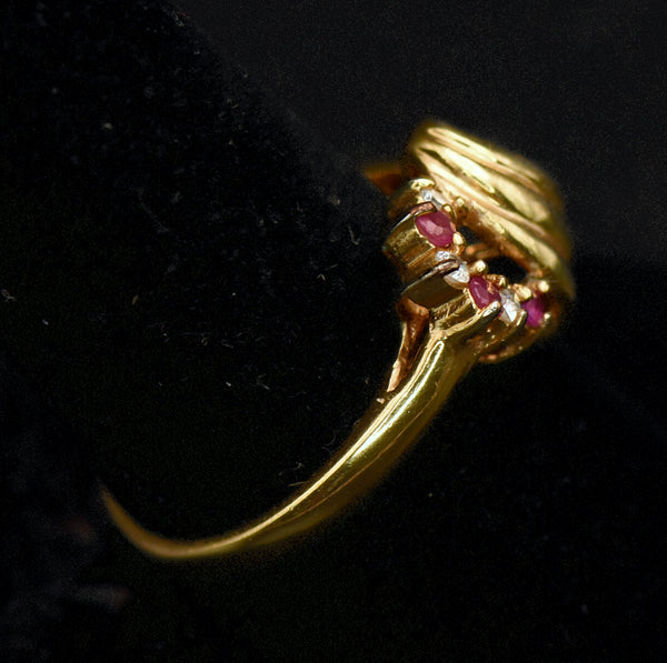 Vintage Ruby and Crystal Gold Plated Heart Ring - Size 9