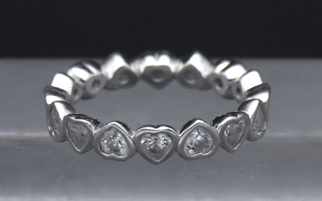 Heart Cut CZ Sterling Silver Eternity Band - Size 6