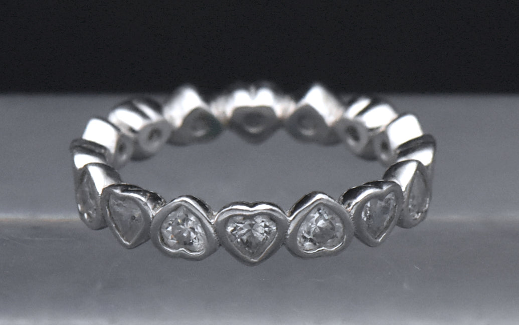 Heart Cut CZ Sterling Silver Eternity Band - Size 6
