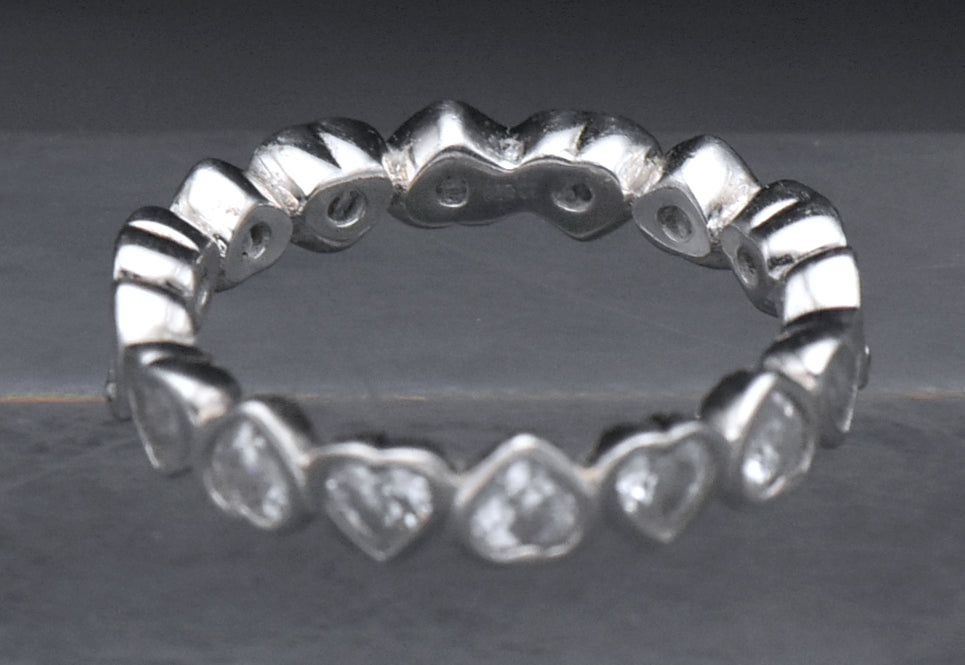 Heart Cut CZ Sterling Silver Eternity Band - Size 6