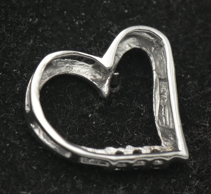 Vintage 10k White Gold Diamonds Heart Pendant