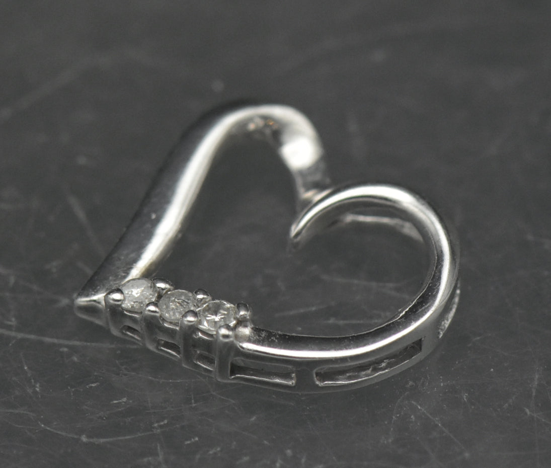 Vintage 10k White Gold Diamonds Heart Pendant