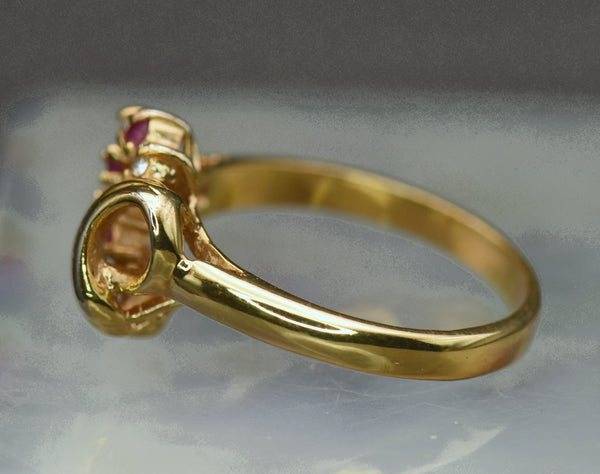 Vintage Ruby and Crystal Gold Plated Heart Ring - Size 9