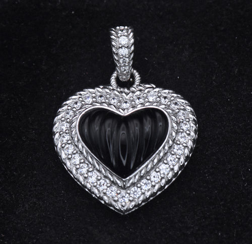 Judith Ripka - Sterling Silver Black Onyx & CZ Heart Pendant