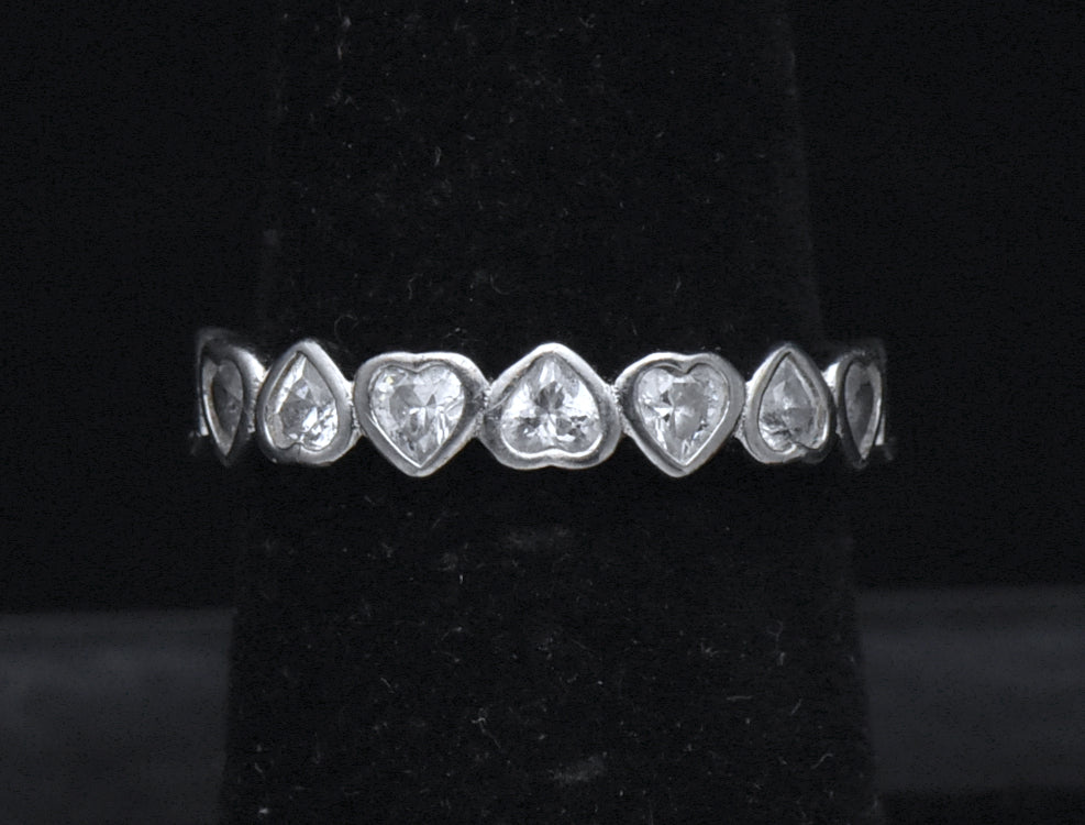 Heart Cut CZ Sterling Silver Eternity Band - Size 6