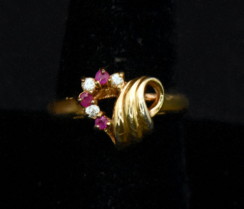 Vintage Ruby and Crystal Gold Plated Heart Ring - Size 9