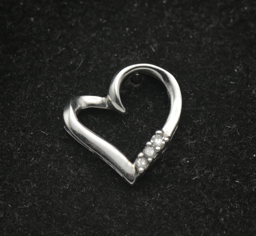 Vintage 10k White Gold Diamonds Heart Pendant