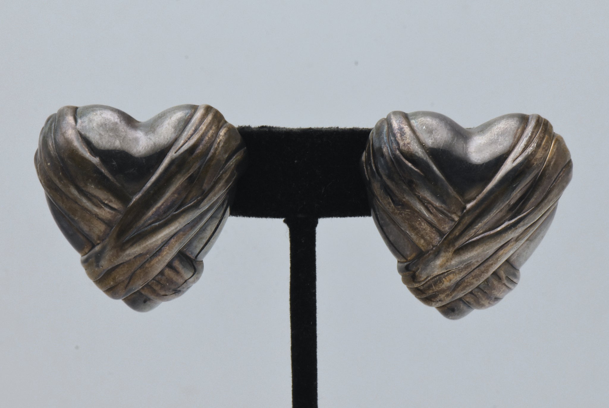 Vintage Bandaged Hearts Sterling Silver Earrings