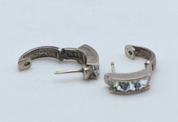 Vintage Aquamarine Sterling Silver Hinged Hoop Earrings
