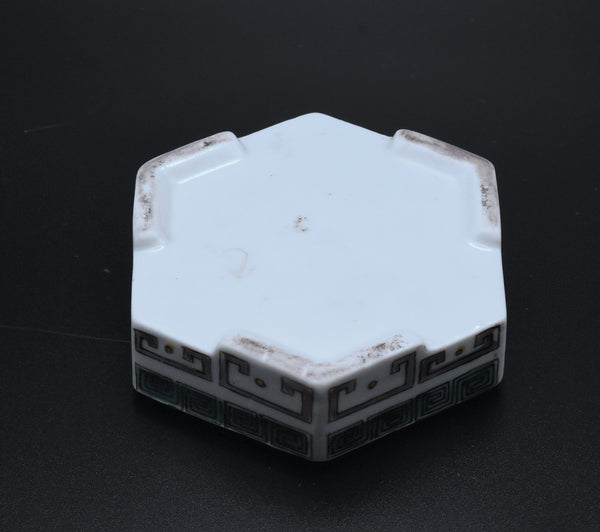 Vintage Hand Painted Ceramic Hexagonal Trinket Lidded Box
