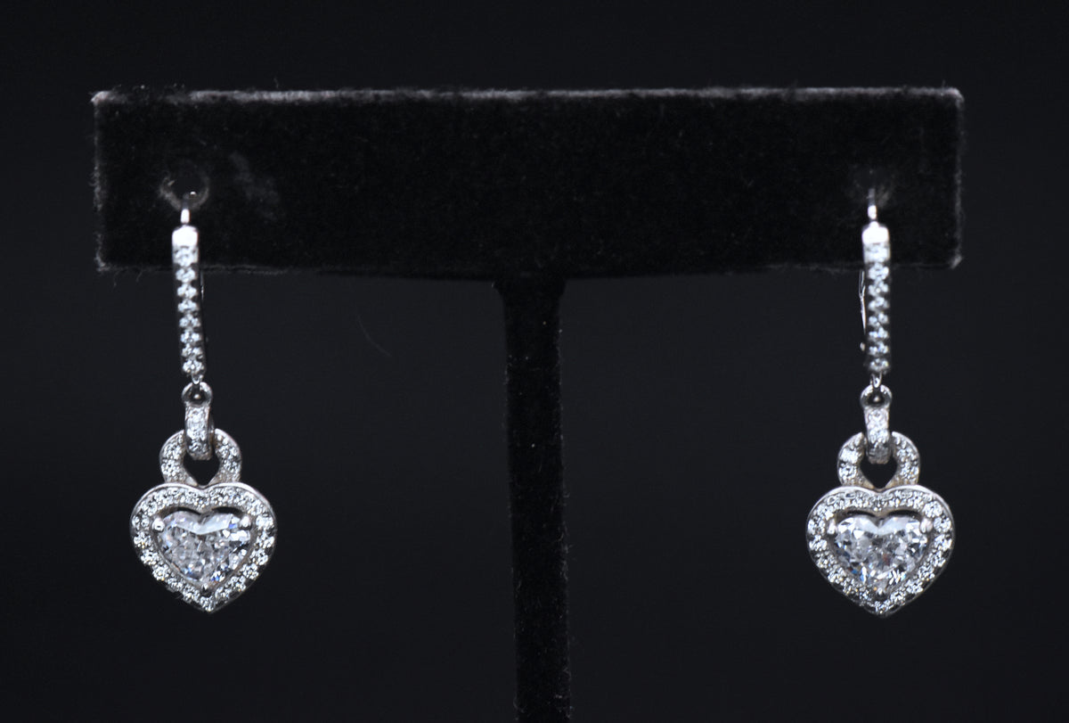 Vintage Heart Cut Cubic Zirconia Sterling Silver Earrings