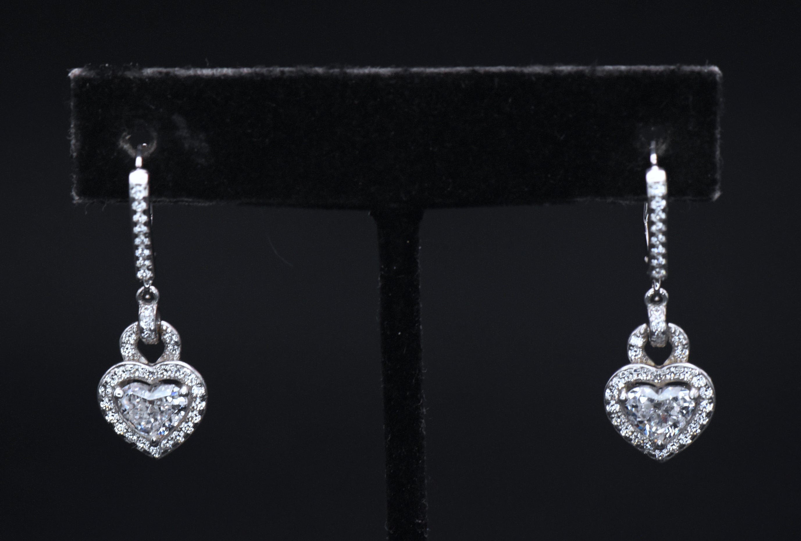 Vintage Heart Cut Cubic Zirconia Sterling Silver Earrings