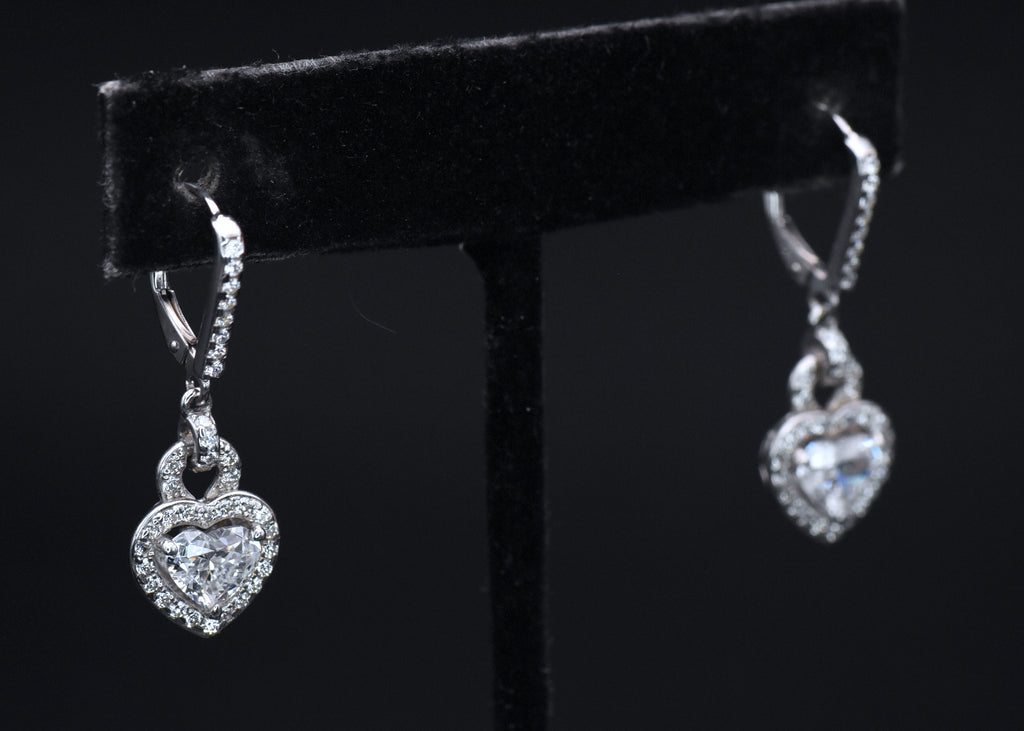 Vintage Heart Cut Cubic Zirconia Sterling Silver Earrings
