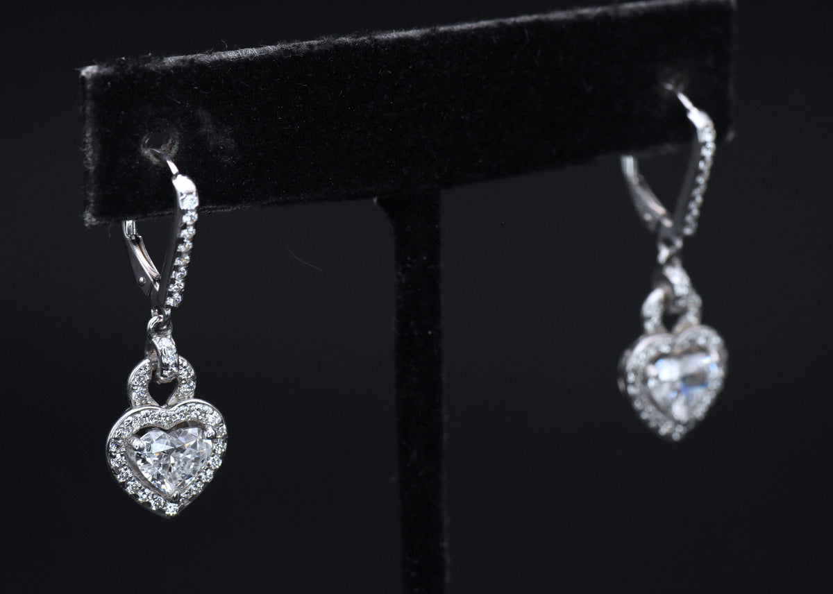 Vintage Heart Cut Cubic Zirconia Sterling Silver Earrings