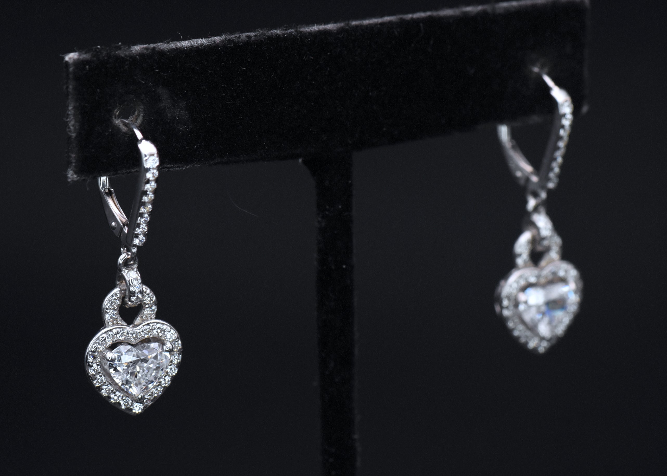 Vintage Heart Cut Cubic Zirconia Sterling Silver Earrings