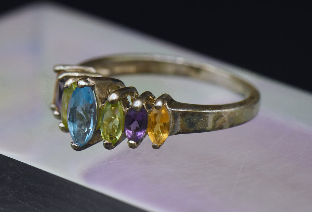 Vintage Multi-Gemstone Sterling Silver Ring - Size 9
