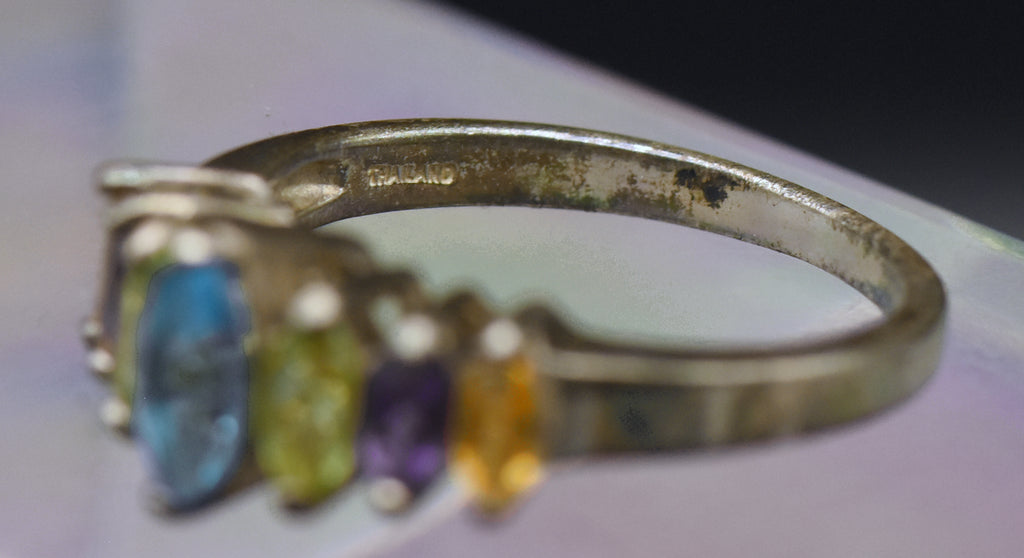 Vintage Multi-Gemstone Sterling Silver Ring - Size 9
