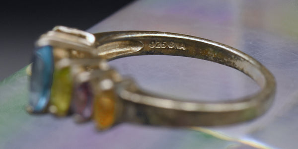 Vintage Multi-Gemstone Sterling Silver Ring - Size 9