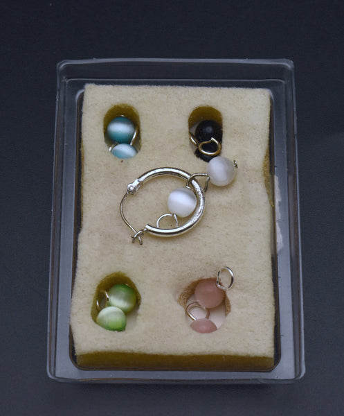 UNMATCHED Interchangeable Multi-Colored Glass Cat's Eye Bead Silver Hoop Earring