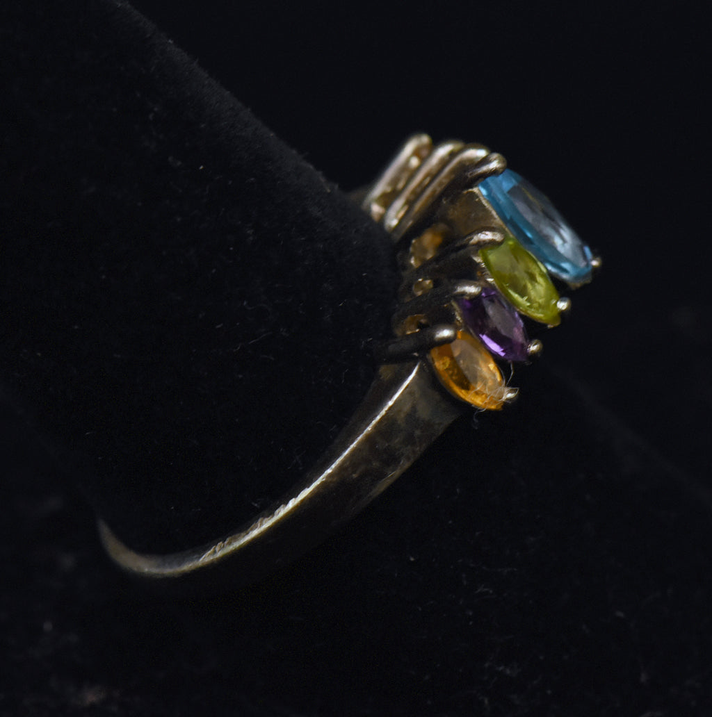 Vintage Multi-Gemstone Sterling Silver Ring - Size 9