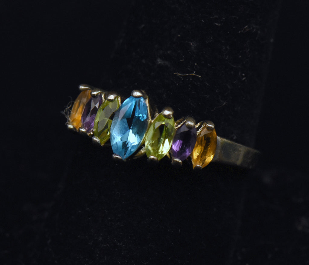 Vintage Multi-Gemstone Sterling Silver Ring - Size 9