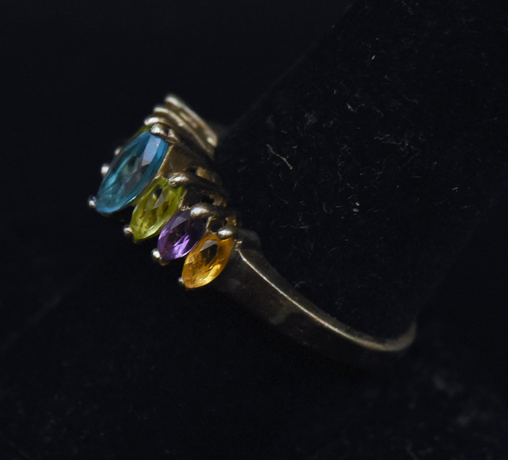 Vintage Multi-Gemstone Sterling Silver Ring - Size 9