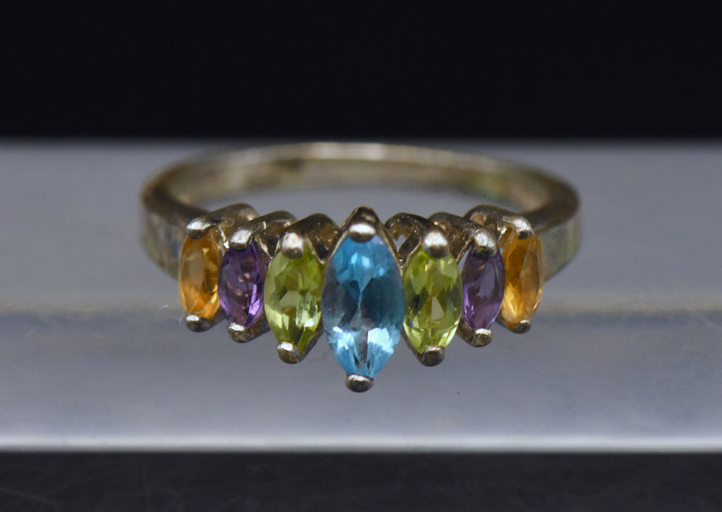 Vintage Multi-Gemstone Sterling Silver Ring - Size 9